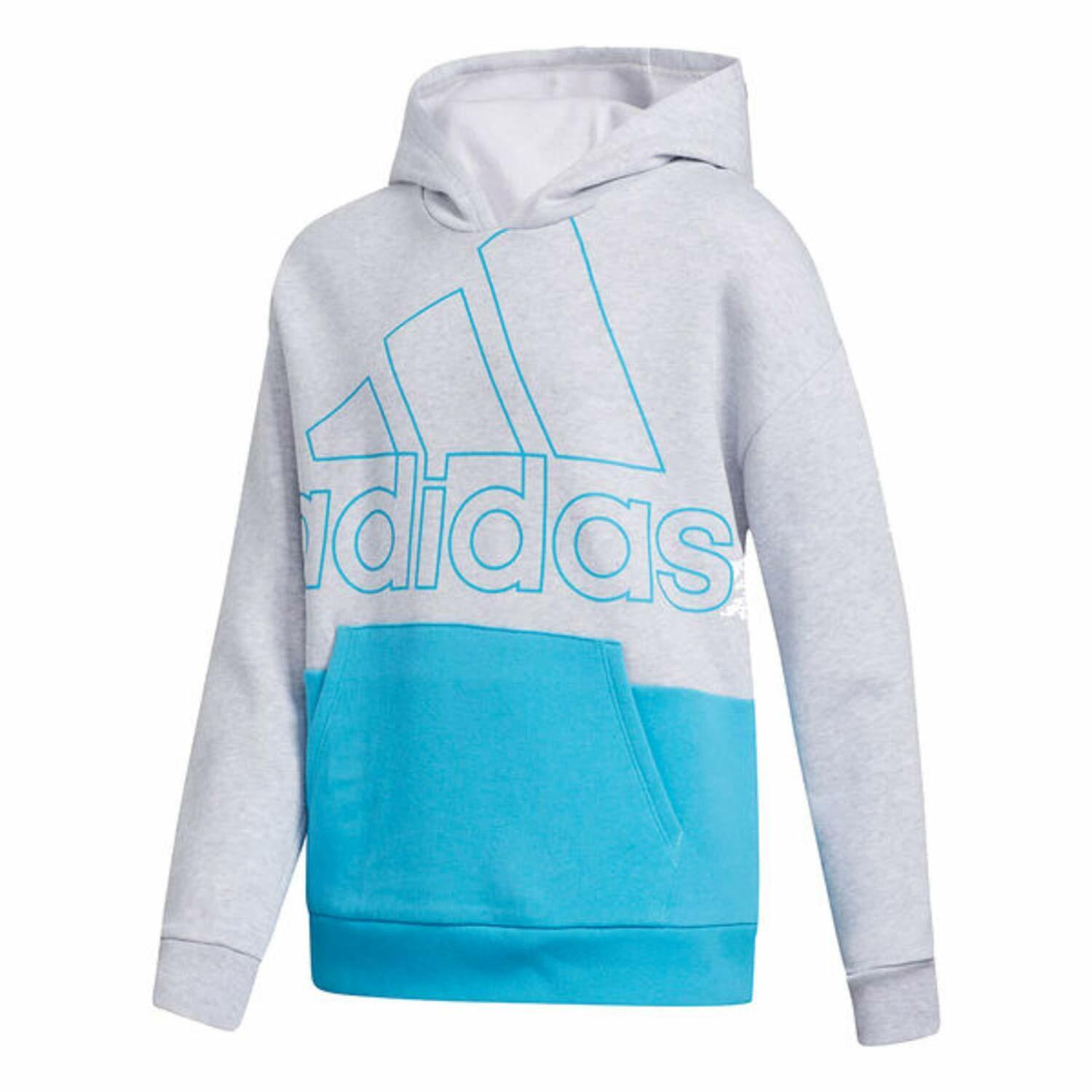 adidas Girls' Hooded Fleece Pullover Hoodie AA4817 Gray/Blue Size Medium - $34.47