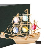 Matashi 24K Gold Plated Colored Crystal Studded Mayflower Ship Ornament ... - $26.99