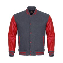 Letterman Jacket Varsity Jacket Baseball Jacket Gray Body &amp; Red Leather Sleeves - £82.77 GBP+