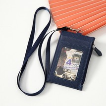 Leather Card Holder with Neck Lanyard Women Men Multi-card Coin Money Key Card W - £17.84 GBP