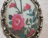 Vintage Ceramic Oval Pin Brooch Rose Flower GoldTone Velvet Back Cabocho... - $14.80