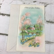 Vintage Greeting Card A Wish For Your Birthday Beautifully Decorated 7”X4” - $14.84