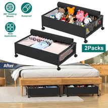 2 Pack Under Bed Storage With Wheels Clothes Organizer Container Drawer ... - £54.54 GBP