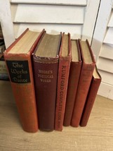 Lot red &amp; burgundy vintage decorator books small size stacking spines 6 ... - £22.34 GBP