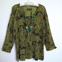 Jones New York Collection Tropical Palm Print Sweater 2X Scoop Neck Gree... - $19.99