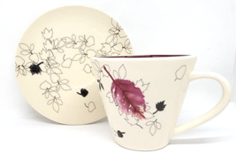 2007 Starbucks Coffee Cup and Saucer Falling Leaves Leaf Pattern Textured 10 oz - $16.00
