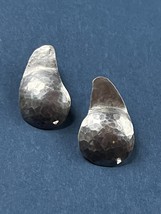 Thin Hammered Asymmetric Teardrop SIlvertone Post Earrings for Pierced Ears – - £10.27 GBP
