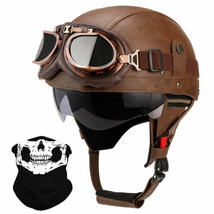 (Brown,‎Large) German Style Leather Motorcycle Half Helmet for Adults Me... - $215.96
