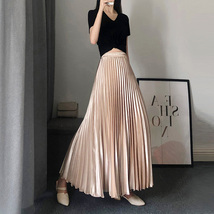 Pleated Long Skirt Party Outfit Women Pleated Skirt -Champagne, Silver, Black image 1