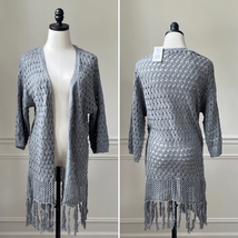 NWT Freshman Open Knit Grey Cardigan Tassels M - $16.56