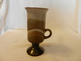 Brown And Tan Pedestal Ceramic Coffee Mug With Sand Waves Design 5.75&quot; Tall - £15.73 GBP