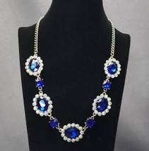 Silver-tone Blue Rhinestone Collar Statement Necklace 17.5~21&quot; Costume J... - £18.62 GBP