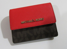 Michael Kors Jet Set Travel Leather Card Case ID Key Holder Brown / Dark... - $54.98