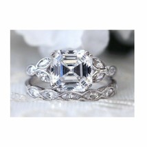 5.1CT Asscher Marquesita Imitación Diamante Novia Compromiso Set Anillos Alianza - £94.93 GBP