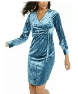 Thalia Sodi Blue Velvet Sheath Surplice Dress Medium Ruched Side Gold Bu... - £20.68 GBP