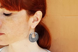 Tribal Turkish Earrings, Gypsy Boho Earrings, Silver Filigree Hoops - £13.63 GBP