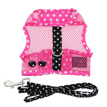 Cool Mesh Pink and Black with White Dot Dog Harness and Leash - Sizes XS-L - $379.94 MXN