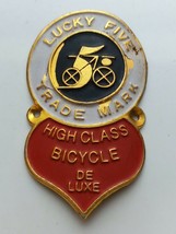 Lucky Five Red White Emblem Head Badge For Vintage Bicycle Nos - £19.98 GBP