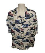 Pacific Blue Mens Cream XL Hawaiian Button Front Shirt Cars Coconut Tree - $19.80