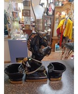 Vtg MCM Gold Black Glaze Ceramic Rearing Horse TV Lamp Light 12&quot; Planter... - $2,351.90 MXN