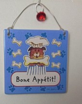 Bone Appetit Hanging Tile Puppy Dog 5&quot; Plus Hanger Linda Grayson - £19.43 GBP