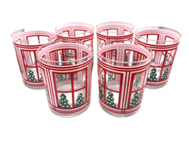 Vtg Towle Christmas Glasses Set Lot 6 Christmas Tree in Windows VERY RARE - £146.77 GBP