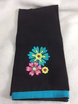Split P Be Floral Black Embroidered Guest Tea Towel Cotton 21502 - $13.99