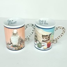 2 Danbury Mint Comical Cat Peek A Boo &amp; Got Food Coffee Cup Mug Gary Pat... - $32.66