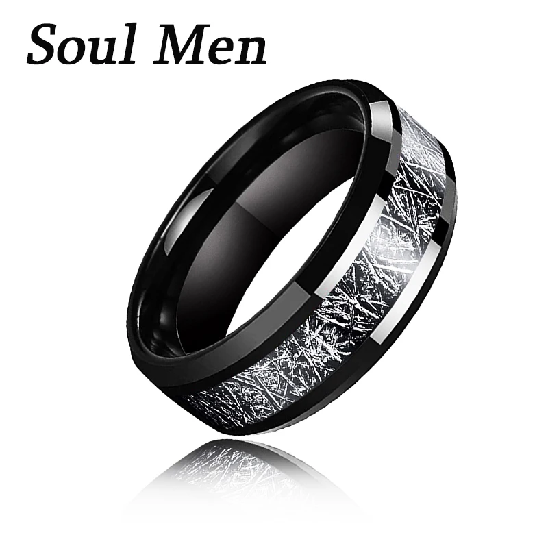 Soul Men 8mm Width Tungsten Carbide Ring For Male Galvanized Black Inlaid Black  - £37.42 GBP