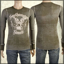 Salvage Southampton Sinners Eagle Mens Long Sleeve Thermal Shirt Green NEW MED - £36.43 GBP