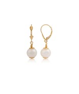 14K Solid Yellow Gold Genuine Pearl Ball Lever back Dangle Earrings - £231.81 GBP