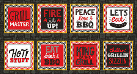 24&quot; X 44&quot; Panel BBQ Blocks Squares Grilling Food Barbecue Cotton Fabric D587.78 - £6.89 GBP