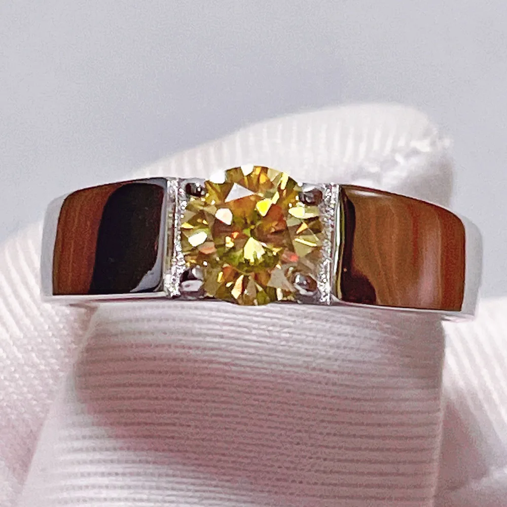 1-2 Carat Yellow Moissanite Ring Golden Color For Unisex Men Diamond Rings Not A - £88.53 GBP