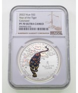 2022 Nieu S$2 Year of the Tiger Colorized 1 Oz. Coin NGC PF 70 Ultra Cameo - $158.40