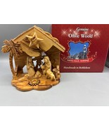 Handmade Olive Wood Nativity Set With Stable  Figurines Bethlehem Music Box - $26.03