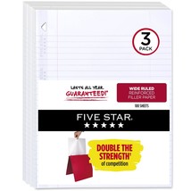 Five Star Loose Leaf Paper, 3 Pack, 3 Hole Punched, Reinforced Filler Pa... - $30.39