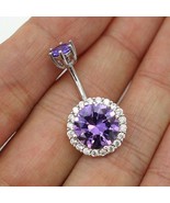 14K White Gold Plated 1.20Ct Round Simulated Amethyst Belly Button Ring ... - £79.02 GBP