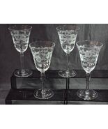 Antique Hand Blown SUSQUEHANNA 7.625&quot; Water Goblet ETCHED FLORAL - Set Of 4 - $49.12 CAD