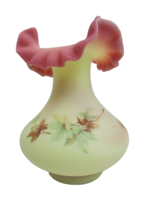 Vintage Fenton Autumn Maple Leaves Hand Painted Burmese Custard Glass Vase - £75.54 GBP