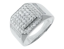 Mens 1.50 Ct Round Diamond Pave Square Face Wedding Ring 14K White Gold Finish - £88.56 GBP