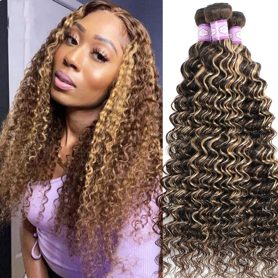 Highlight Human Hair Bundles Deep Wave Ombre P4/27 Human Hair Bundles 100% Remy - £28.10 GBP+