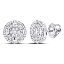 10kt White Gold Womens Round Diamond Concentric Circle Cluster Earrings 1/2 Cttw - £562.18 GBP