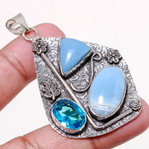Blue Opal London Blue Topaz Gemstone Handmade Gift Pendant Jewelry 2.60" SA 762 - £4.76 GBP