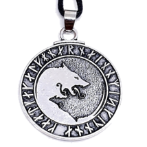 Odin Wolf Necklace Pendant Viking Yin Yang Geri Freki Norse Pagan Beaded Lace - £5.72 GBP