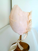 Vintage Bonnet Crepe Hat Silk Lined for Medium to Large Size Baby Doll - £19.63 GBP