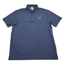 Under Armour Shirt Mens M Blue Striped Polo Heat Gear Loose fit Workout - £14.28 GBP