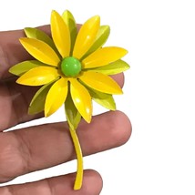 Enamel Flower Pin Vintage Flower Power Brooch Yellow Green - £31.97 GBP