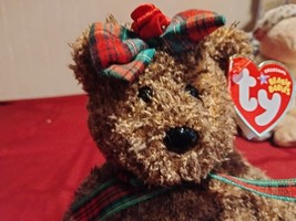 Ty Beanie Babies Happy Holidays Brown Bear With Plaid Bow, Tie and Feet - $10.99