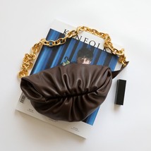 Fashion Thick Chain Cloud Bag Mini Hand Bag Fold Dumpling Bag Chest Bag Black Cr - £98.61 GBP