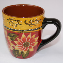 Pier 1 Imports Sunflower Mug Cup Hand Painted Coffee Tea Terracotta Colorful - £6.73 GBP